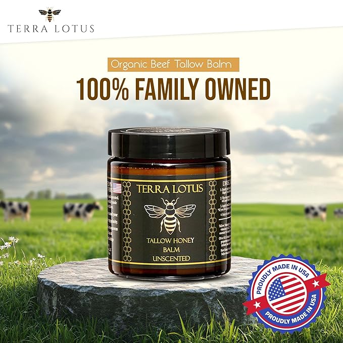 Organic Grass-Fed Beef Tallow Balm with Raw Honey - Moisturizing Cream for Soft, Smooth Skin - Handmade All-Natural Moisturizer (4oz, Unscented)