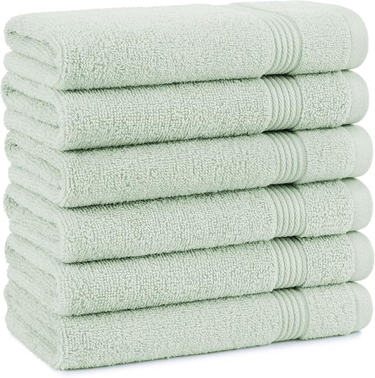 Arkwright Bathroom Hand Towels Set of 6 - Super Soft 100% Cotton, 600 GSM Quick Dry & Absorbent, Luxury Bath Essentials for Hotels, Spa, Hosts, and Vacation Rentals, Eucalyptus Green