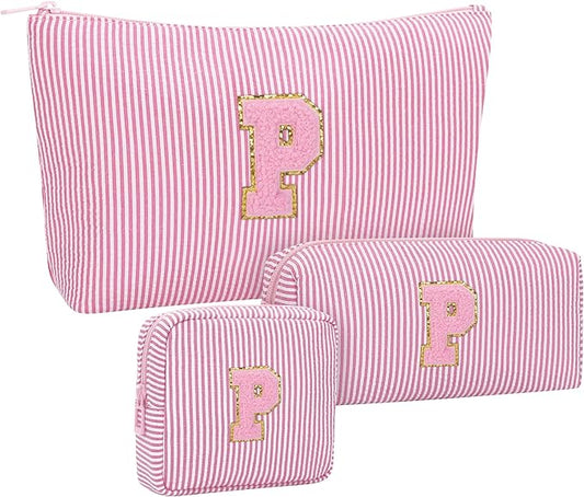 MONSTINA Period Bag Sanitary Napkin Storage Bag|Tampon Pouch Portable Feminine Care First Period Kit for Teen Girls Women Gift for Her Monogram Initial Cute Toiletry Bag,3PCS Pink P