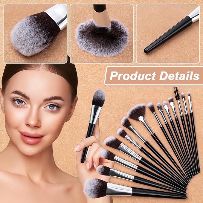 Makeup Brushes, 14 Pcs Professional Makeup Brush Set, Eye and Face Foundation Brush Set, Eyeshadow Brushes, Cosmetic Brushes, with PU Bag, Black