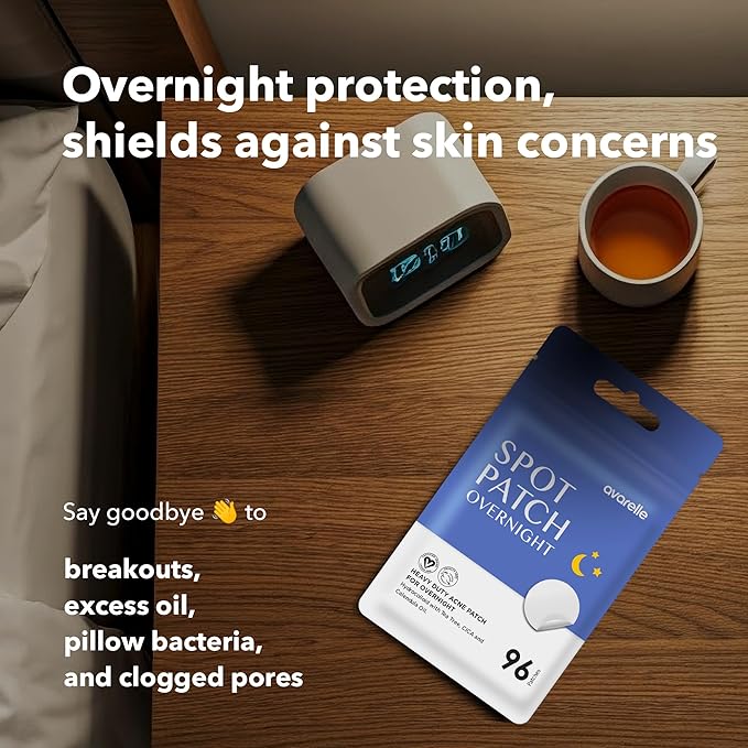 AVARELLE Spot Pimple Patches for Face | Good Night Acne Cover | Hydrocolloid with Tea Tree Oil | Acne Spot Treatment (12-14 mm, 96 ct)
