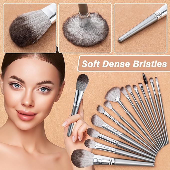 Makeup Brushes, 14 Pcs Professional Makeup Brush Set, Eye and Face Foundation Brush Set, Eyeshadow Brushes, Cosmetic Brushes, with Envelope Bag, Dark Gray