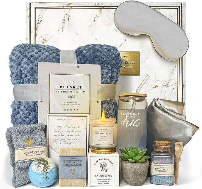 Get Well Soon Gift Baskets For Women,12PC Get Well Gifts for Women After Surgery,Birthday Gifts,Care Package,Grief,Sympathy,Condolences Gift Basket for Friend (navy blue)