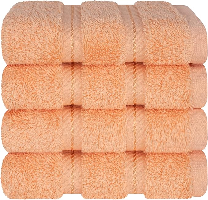 American Soft Linen Luxury Washcloths for Bathroom, 600 GSM 100% Cotton 4 Piece Turkish Wash Cloth Set, 13x13 in Soft Rags for Body and Face, Peach Washcloths