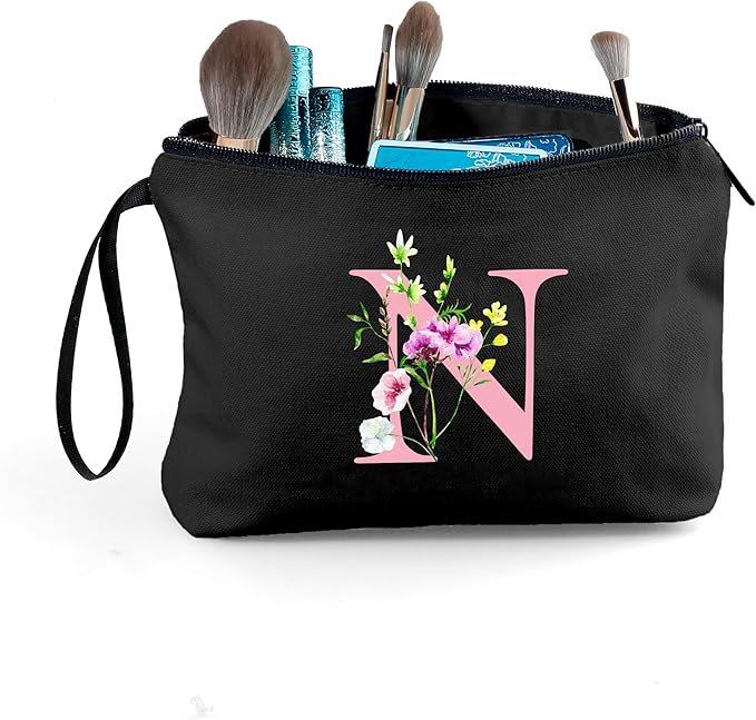 SEAMOON Bride to be Birthday Womens Unique Initial Monogram Gifts for Women Mom Personalized Travel Makeup Cosmetic Bag with Mirror Valentines Mothers Day Christmas Graduation N