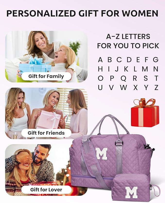 Gifts for Girls-Teen Weekender Bags, Personalized Weekender Bag, Monogram Overnight Bag, Letter Travel Bag with Makeup Bag，Personalized Gift Idea for Women Her (Letter G)