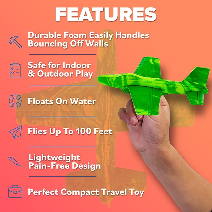 Foam Airplanes - Stocking Stuffers for Kids All Ages 4 5 6 7 8 9 + Year Old - Best Toy Gift - Boy Toys Stocking Stuffer Gifts - Air Plane Gift Idea - Easter Basket Gifts for Boys & Girls Party Favors