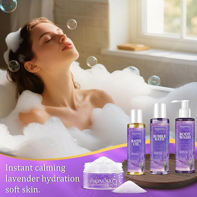 Spa Bath Body Care Wash Christmas Gifts Baskets for Women,Relaxation Calming Lavender Spa Set Home Relaxing Self Care Shower Kit Birthday Valentines Stocking Stuffers Gifts for Women Mom Wife Sister