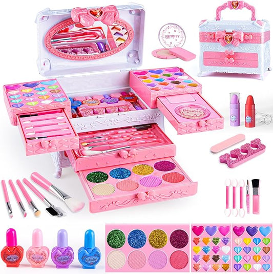 Kids Makeup Sets for Girls, 66pcs Real Cosmetic for Kids Toys with Mirror, Princess Washable Girls Makeup Kit, Non-Toxic & Safe Brithday Gifts for 3 4 5 6 7 8 10 - 12 Years Old（Light Pink）