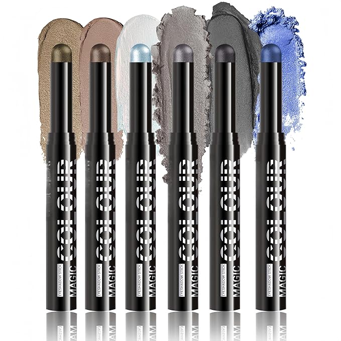 MAEPEOR Eyeshadow Stick Set 6 PCS Highly Pigmented Cream Eyeshadow Pen Waterproof and Long Lasting Shadow Pencil (Set 03)