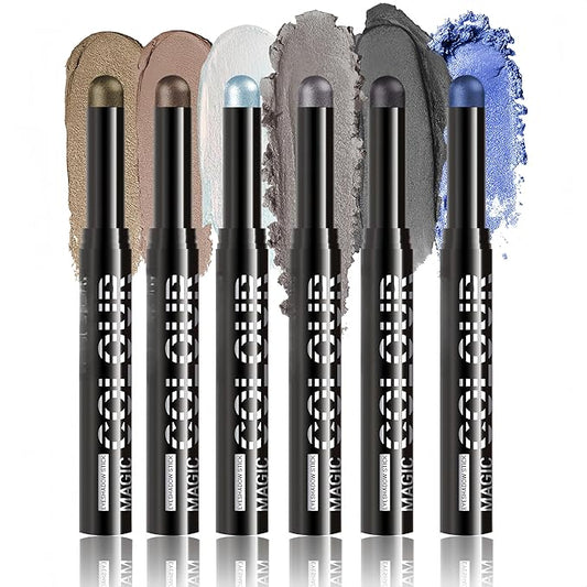 MAEPEOR Eyeshadow Stick Set 6 PCS Highly Pigmented Cream Eyeshadow Pen Waterproof and Long Lasting Shadow Pencil (Set 03)