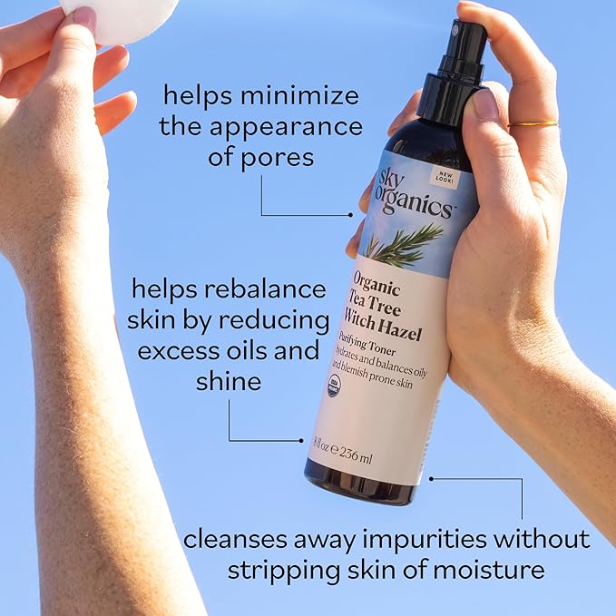 Sky Organics Organic Tea Tree & Witch Hazel for Face, Purifying Facial Toner to Hydrate, Soothe, Cleanse and Balance Blemish-Prone Skin, Helps Minimize The Appearance of Pores, 8 fl oz webook