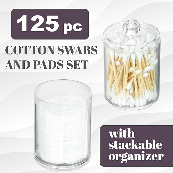 EXPRESSIONS 125pc Beauty Essentials Kit - Includes Cotton Pads - Rounds For Face & Cotton Swabs w/ Organizer - Beauty & Spa Skincare Accessories & Organizer Box