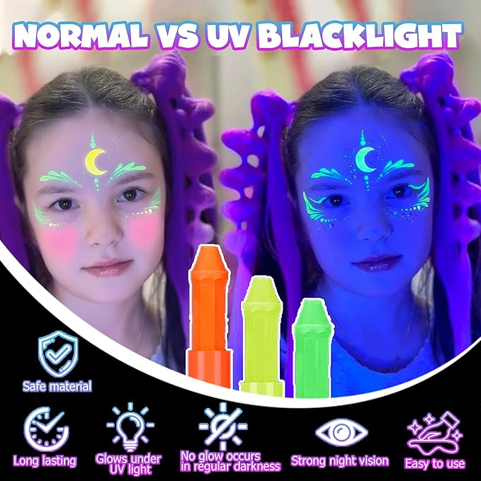 Vaneria 24 Colours Body & Face Paint Set - Quick-Drying,Water-Based Formula with Fluorescent Pens,Hair Coloring Combs,Glitter,Stencils & Brushes for Halloween, Party, Cosplay