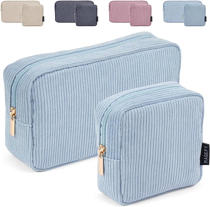 MAGEFY Small Makeup Bag for Purse Mini Cosmetics Bag Corduroy Cute Cosmetic Pouch for Women with Slip-in Pockets