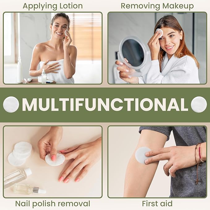 Cotton Round Pads for Face 300 Pack - 3 Layer Eye Makeup and Nail Polish Remover - Lint Free Cleansing Circle Pad for Facial Exfoliating, Toner - Travel Size Skin Care Rounds