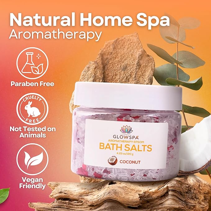 Bath Salts Gift Set for Women – Pack of 6 Scents: Lavender, Rose, Chamomile, Eucalyptus, Coconut, Orange – Epsom Salt Gift Set, Bath Crystals for Women Relaxing, Self Care Gift for Mom