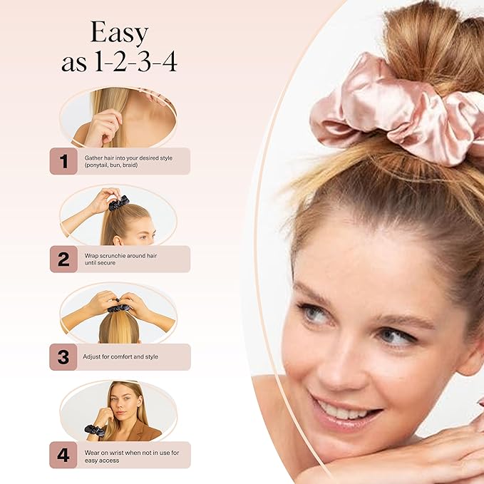 Kitsch Satin Hair Scrunchies for Women, Softer Than Silk Scrunchies for Hair - No Damage Satin Hair Ties, Ponytail Holders, 2pc (Blush/Charcoal)