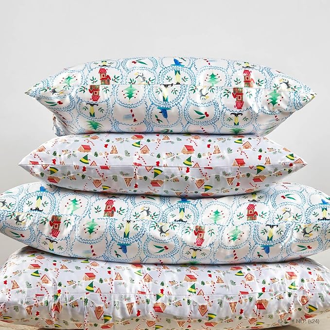 Kitsch x Elf North Pole - Satin Pillowcase with Zipper for Hair & Skin – Softer Than Silk, Cooling Pillow case, Wrinkle-Free, Machine Washable, King Size (19x36)