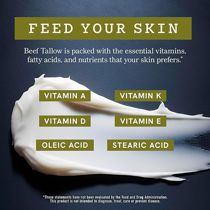 Whipped Beef Tallow Cream for Men | Face & Body | Beef Tallow for Skin Health & Barrier Support | Unscented | Whipped Men’s Moisturizer Cream with Beeswax | Grass-Fed, Cruelty-Free & Non-GMO | 2 oz
