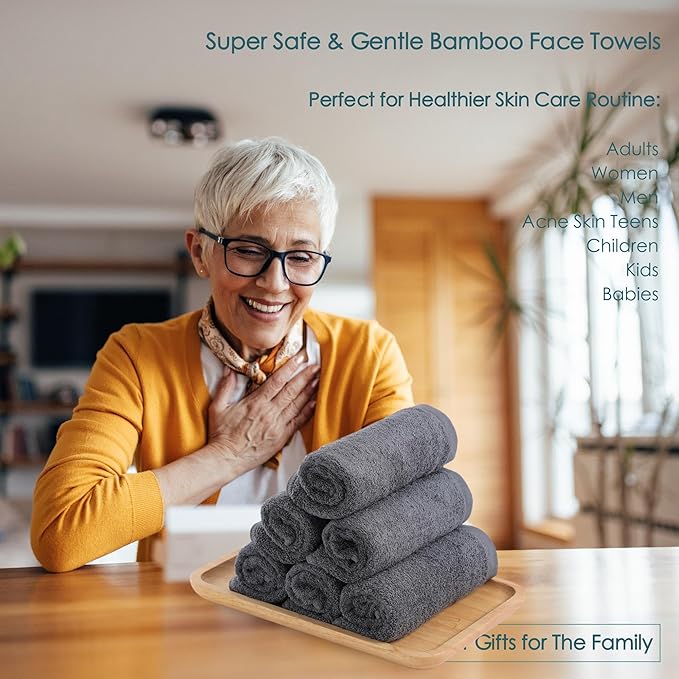 Reusable Makeup Remover Towels, 13x13 inch Large Bath Washcloths for Face and Body, Super Soft and Gentle Face Towels on Sensitive Skin, Easy to Clean Fast Dry Dark Grey Facial Cleansing Cloths