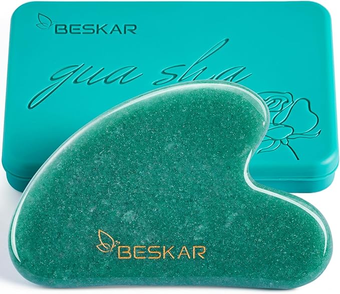 BESKAR Gua Sha Facial Tools, Natural Jade Stone Guasha Massager for Jawline Sculpting, Tighten Face Skin and Reduce Wrinkles, Face Eyes Body Neck Massage Tool, Skin Care Gift
