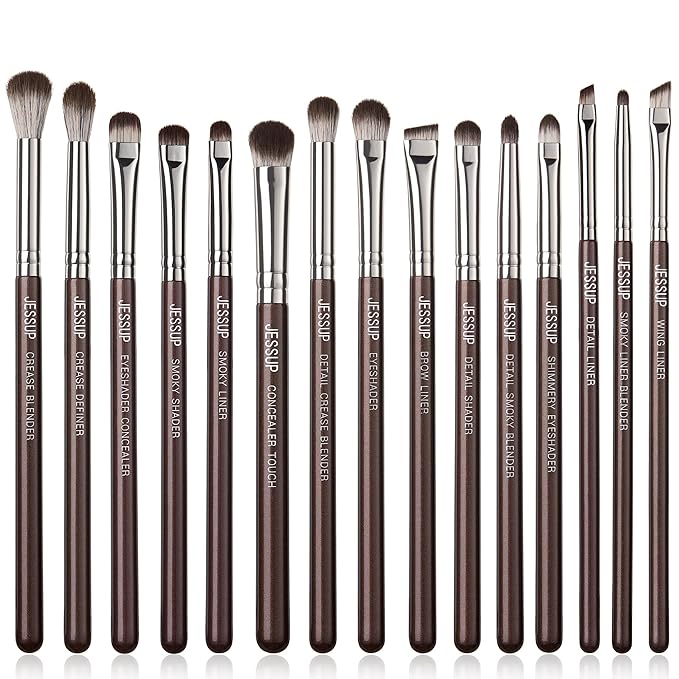 Jessup Eye Makeup Brushes Set Professional 15pcs Brown Eyeshadow Brush Eyebrow Concealer Eyeliner Blending Brush for Makeup Premium Synthetic Eye Brush Set, T499