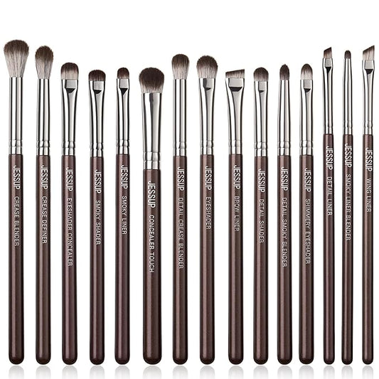 Jessup Eye Makeup Brushes Set Professional 15pcs Brown Eyeshadow Brush Eyebrow Concealer Eyeliner Blending Brush for Makeup Premium Synthetic Eye Brush Set, T499