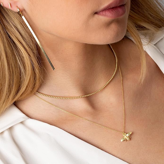 Dainty Gold Heart Necklace for Women - 14K Gold/Silver Plated Cute Heart Handmade Disc Circle Bee Choker Adjustable Necklace for Women Trendy Jewelry