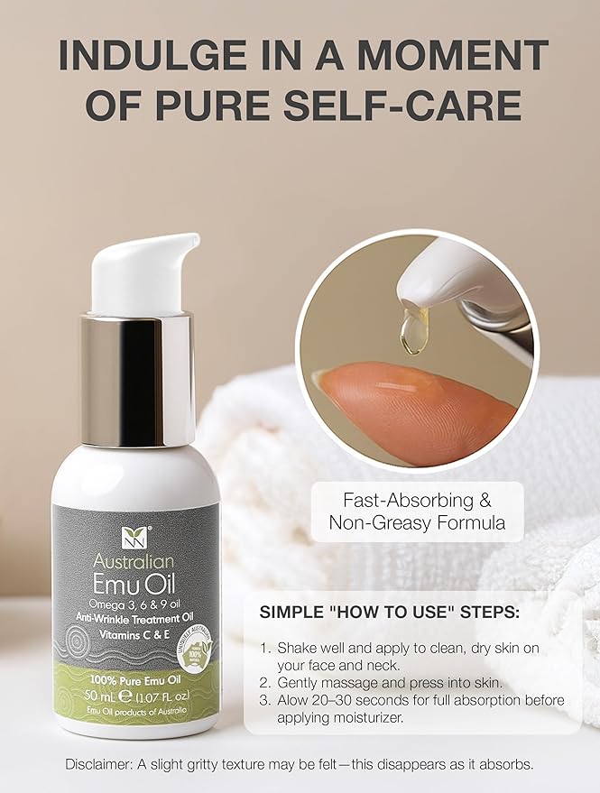 Australian Emu Oil with Vitamin E & C - 50mL Skin Brightener Serum for Face & Body to Reduce Visible Signs of Aging, Spots & Sun Damage - Antioxidant w/Omega 3 6 9 & Essential Oils by Y-Not Natural