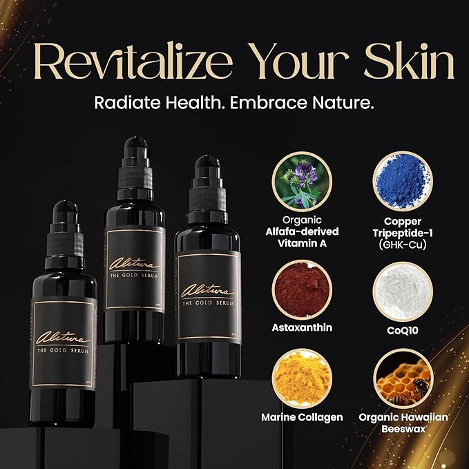 Alitura Anti-Aging Peptide & Collagen Gold Serum for Face – with Vitamin A, CoQ10 & Astaxanthin – Korean-Inspired Hydrating Serum for Wrinkles, Radiance & Firmness – 50ml