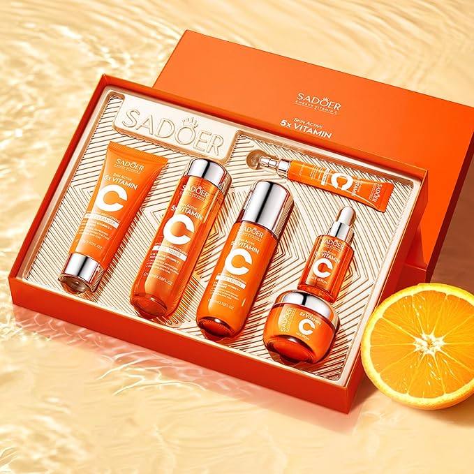 Compatibility Vitamin C Skincare kit SADODER,Skin Hydration | 2x Gift Box ( 6-Piece Face Care Kit ) Includes Toner,Serum, Cleanser,Moisturizer,Eye Cream & Body Lotion,Gift,Women
