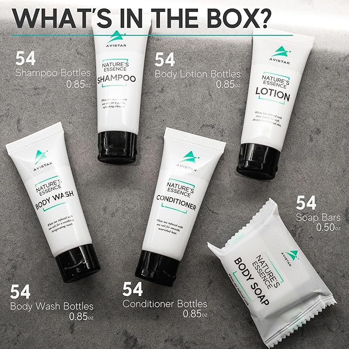 270 Piece Hotel Soap & Bulk Toiletries - Travel Essentials for Hosts & Guests - Hotel Shampoo & Conditioner Supplies for Guests, Hotel Toiletries Bulk Set, Mini Bulk Travel Size Toiletries