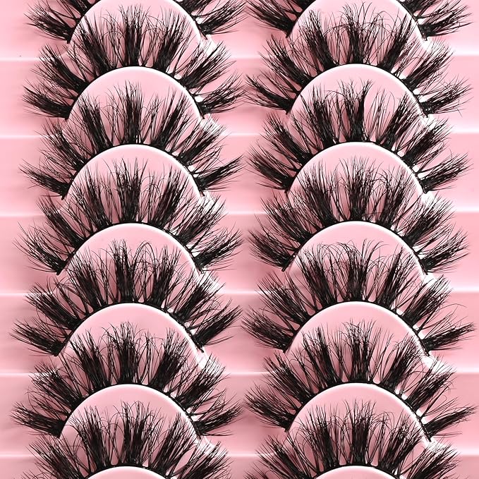 FARRED Fluffy Lashes False Eyelashes Short Wispy Eye Lash Strips 10 Pairs Separated Volume Eyelash Pack 16mm Dramatic Wispies Fake Strip Lashes Clusters Pestañas Spiky Look (C11 | 9-16MM)