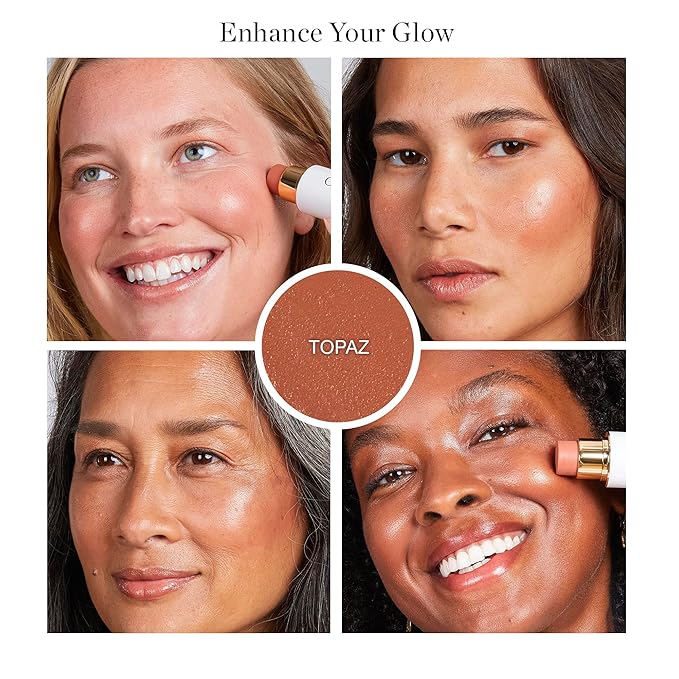 Ogee Sculpted Face Stick (TOPAZ - MATTE ROSY PEACH) Certified Organic Blush Stick - Multi-Use Cream Blush & Highlighter Stick