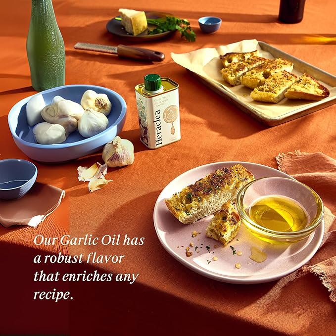 Heraclea - Garlic Infused - Extra Virgin Olive Oil - Organic Olive Oil - Extra Virgin - Cold Pressed - Polyphenol Rich EVOO - 5.9oz Bottle