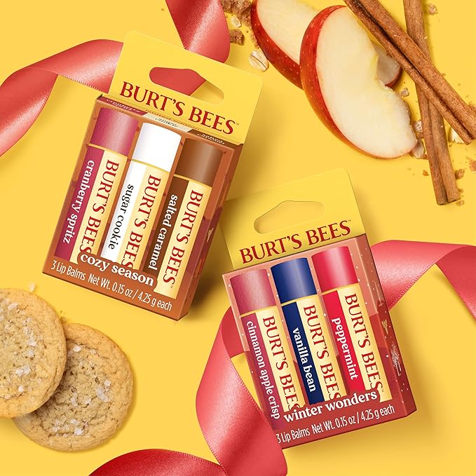 Burt's Bees Stocking Stuffers, Cozy Season Lip Balm Set for Christmas Gifts, With Responsibily Sourced Beeswax, Natural Origin Lip Care, 3 Tubes, 0.15 oz.