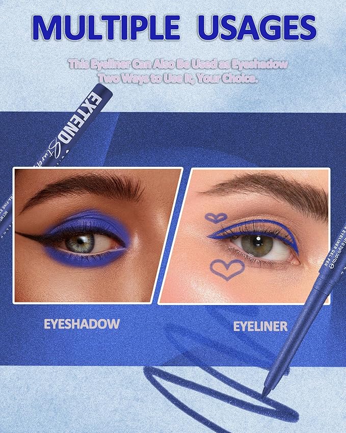 Blue Mascara and Eyeliner Set, 5D Waterproof Mascara Volume and Length Natural Lengthening Curling, Smudge Proof Blue Eyeliner Pencil, Natural Eye Makeup Gift Kit for Women in Halloween Set-02