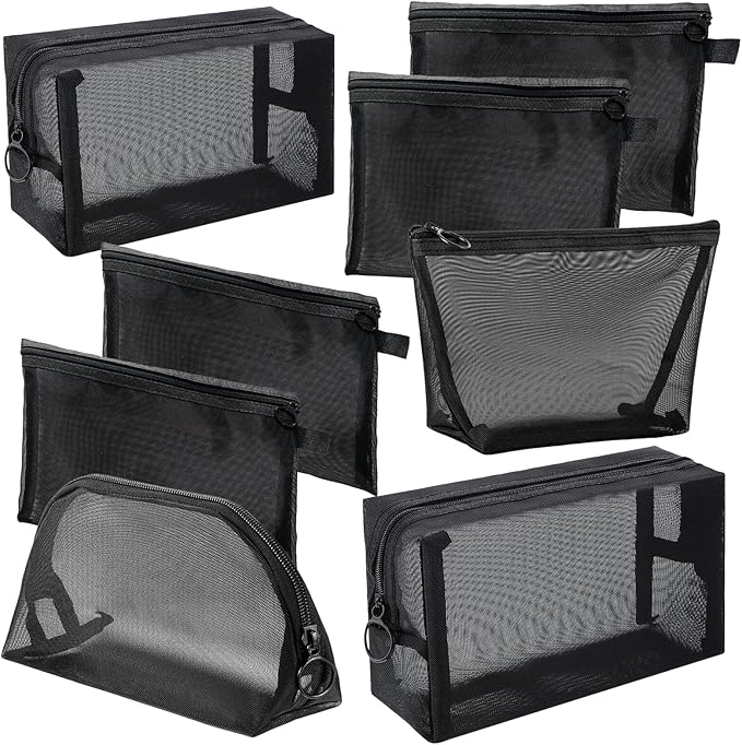 8 Pieces Mesh Makeup Bag Set,Cosmetic Bags Make up pouch,Portable Clear Travel Toiletry Makeup Kit Bag Organizer Mesh Zipper Pouch Purse Beauty Storage Bags for Home Office Travel Accessories(Black)