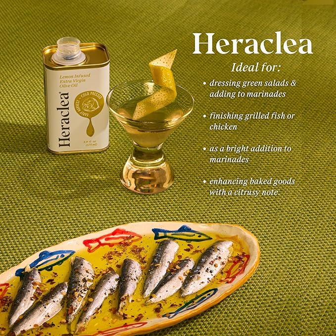 Heraclea - Lemon Infused - Extra Virgin Olive Oil - Organic Olive Oil - Extra Virgin - Cold Pressed - Polyphenol Rich EVOO - 5.9oz Bottle