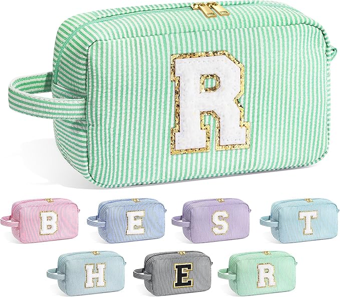 YOOLIFE Makeup Bag - Monogram Cosmetic Bags, Travel Toiletry Bag, Cute Pouch Makeup Case, Personalized Green Bags for Women