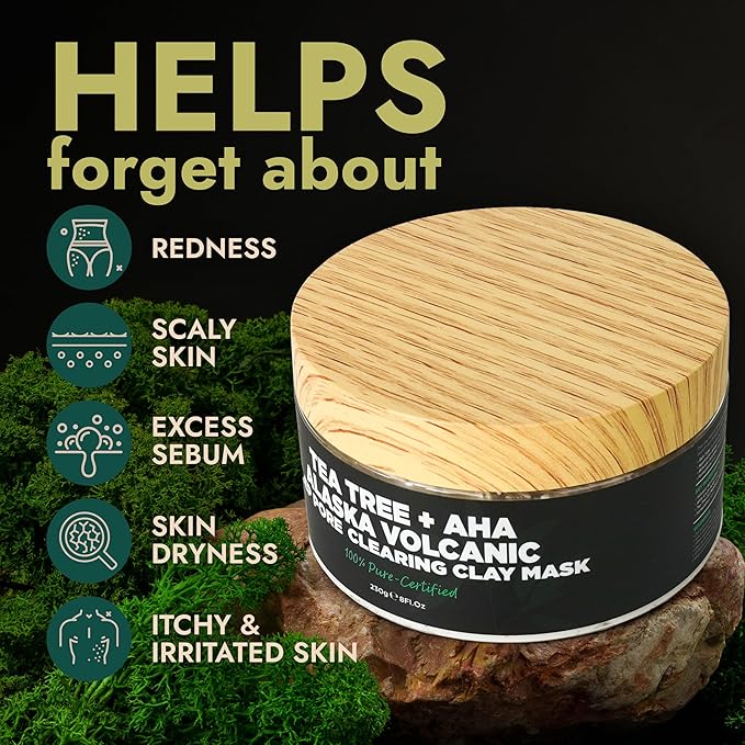 Blackhead Remover Mask With Tea Tree Oil | Clay Mask | Pore Minimizer for Face with Volcanic Ash | Soothes Redness & Irritation | Smooths Skin | Deep Cleansing Facial Treatment for All Skin Types
