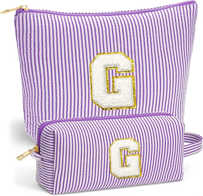 Travel Makeup Bag Organizer - Travel Essentials Toiletry Bag for Women, Initial Travel Toiletry Bag with Zipper | Preppy Stuff Birthday Gifts for Women Mom Daughter, Purple Letter G