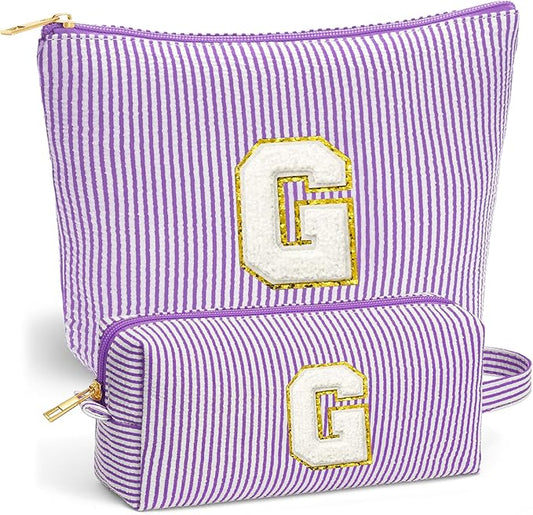 Travel Makeup Bag Organizer - Travel Essentials Toiletry Bag for Women, Initial Travel Toiletry Bag with Zipper | Preppy Stuff Birthday Gifts for Women Mom Daughter, Purple Letter G
