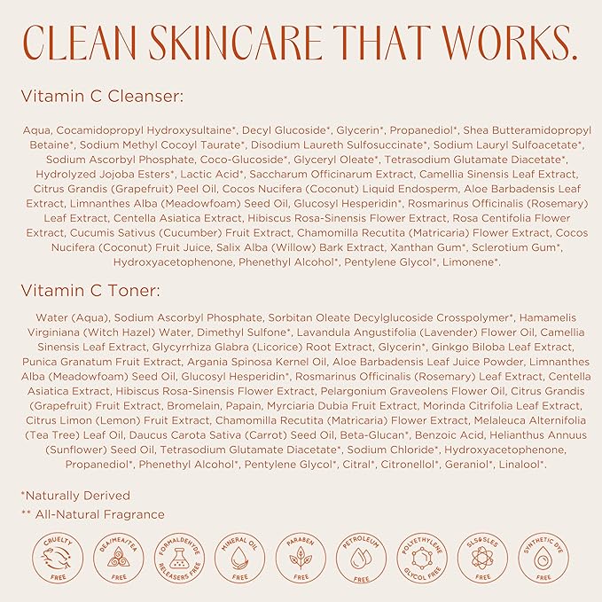 InstaNatural Vitamin C Four Step Skin Care Set with Face Wash, Toner, Serum & Moisturizer | All Natural Brightening & Hydrating Routine with Botanical Extracts – 1.68 Fl Oz (Pack of 4)