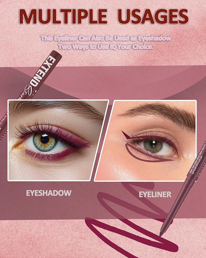 Burgundy Red Mascara and Eyeliner Set,5D Waterproof Burgundy Mascara Volume and Length Natural Lengthening Curling,SmudgeProof Red Eyeliner Pencil,Natural Eye Makeup Gift Kit for Women in Halloween-07