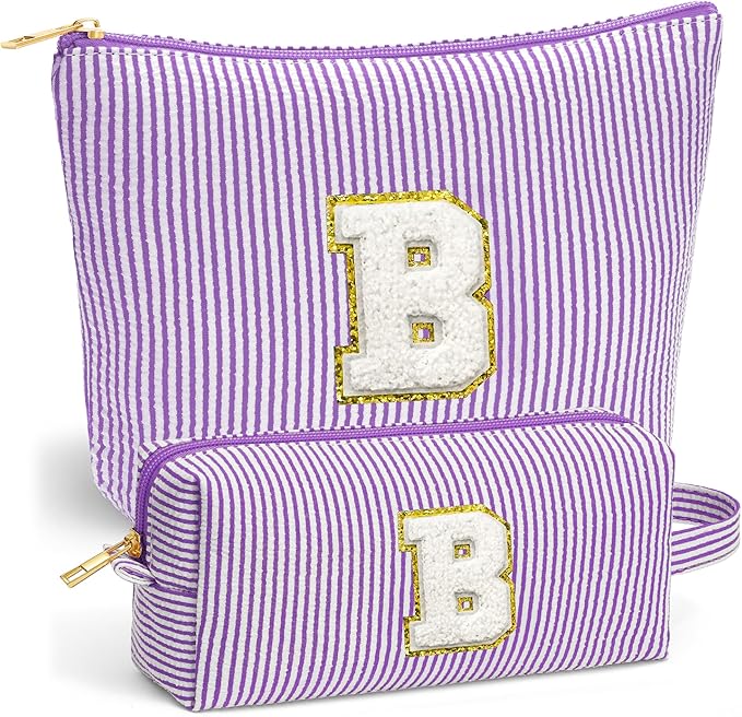 Birthday Gifts for Women - Initial Makeup Bag Set, Portable Makeup Pouch Cosmetic Bag with Zipper, Travel Essentials Toiletry Bag Travel Gifts for Women, Purple Letter B