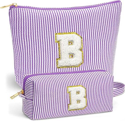Birthday Gifts for Women - Initial Makeup Bag Set, Portable Makeup Pouch Cosmetic Bag with Zipper, Travel Essentials Toiletry Bag Travel Gifts for Women, Purple Letter B