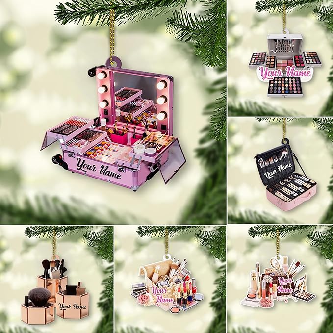Personalized Name Makeup Box Shape Flat Ornament Makeup Ornament Girl Makeup Artist Christmas Ornament Makeup Stylist Ornament 3