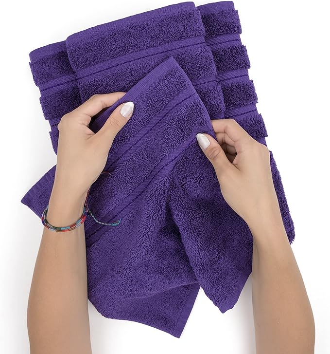 American Soft Linen Luxury 6 Piece Towel Set, 2 Bath Towels 2 Hand Towel 2 Washcloths, 600 GSM 100% Cotton Turkish Towels for Bathroom, Purple Towel Sets
